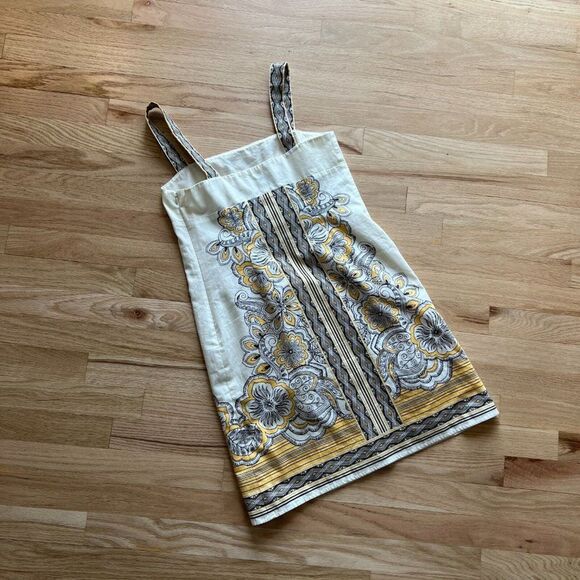 vtg y2k Ann Taylor LOFT‎ Petite Women's Cream  Brown Floral Dress cotton size 2 - Picture 5 of 6